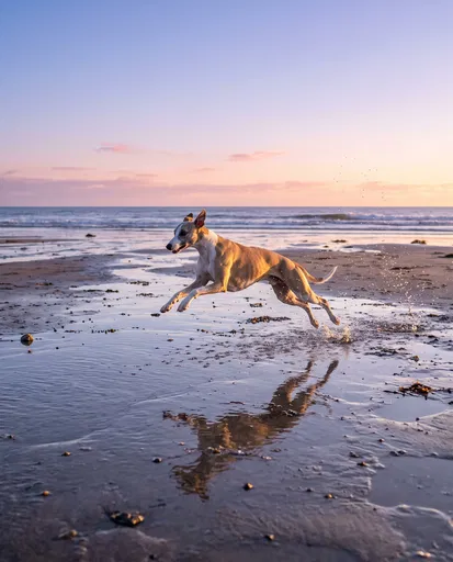 Whippet Leaping Over Beach Tide Pools