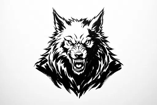 Black Ink Snarling Werewolf Bust