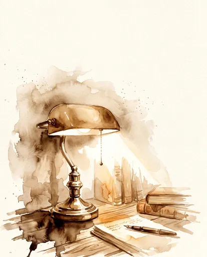 Sepia Watercolor Vintage Desk Lamp Illustration