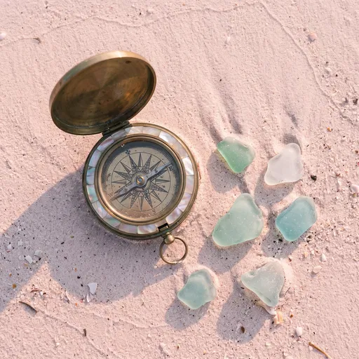 Vintage Pearl Compass and Sea Glass