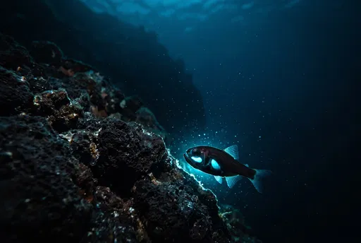Bioluminescent Flashlight Fish Near Dark Reef