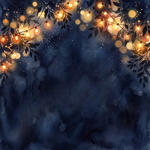 Watercolor Night Sky With Glowing String Lights