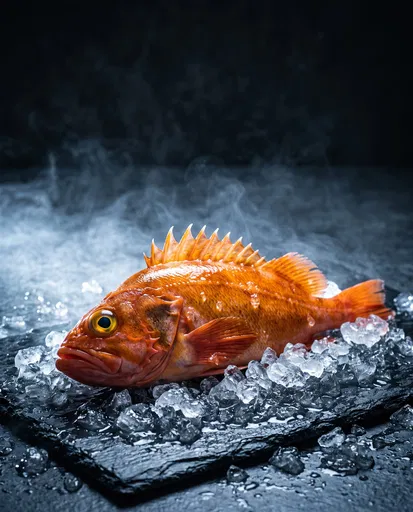 Fresh Orange Rockfish on Crushed Ice