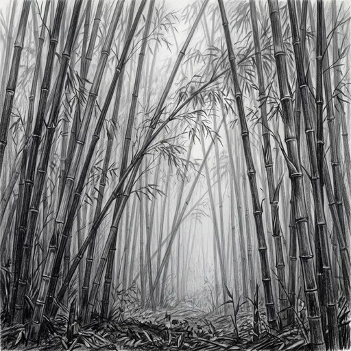 Monochrome Pencil Drawing of Bamboo Grove