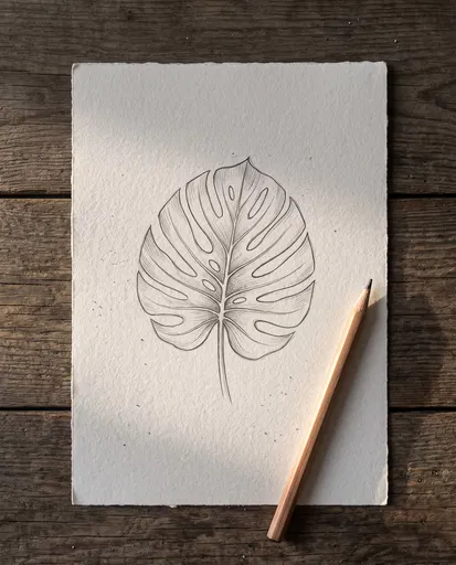 Pencil Sketch of Monstera Leaf