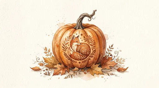 Watercolor Pumpkin With Woodland Fox Motif