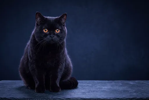 Black British Shorthair Cat Studio Portrait
