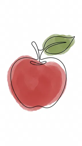 Minimalist One-Line Apple Watercolor Illustration