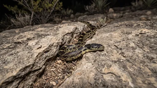 Desert Kingsnake on Limestone Rocks at Night