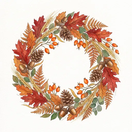 Watercolor Autumn Botanical Wreath Illustration