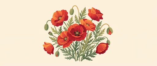 Red Poppy Flower Cluster Illustration