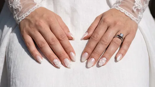 Bride Hands With Floral Lace Manicure