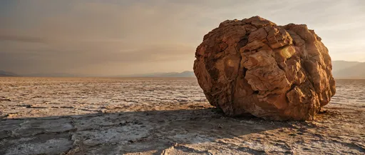 Weathered Sandstone Boulder on Desert Salt Flat