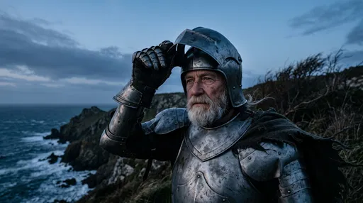 Older Bearded Knight on Coastal Cliff