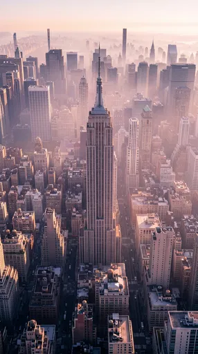 Aerial Sunrise View of Empire State Building