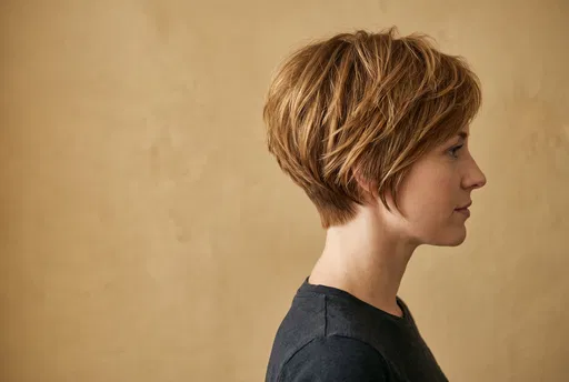 Woman With Short Layered Haircut in Profile