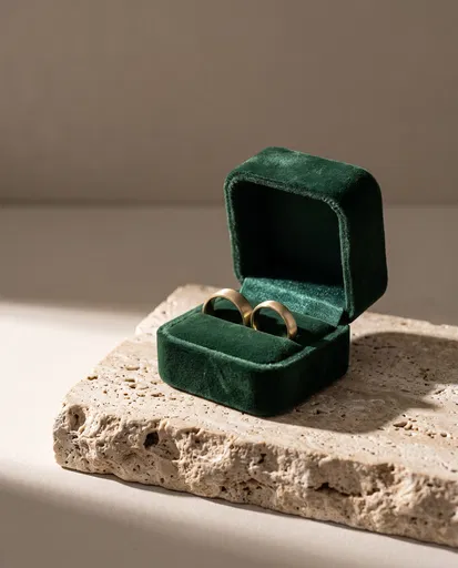 Gold Wedding Bands in Green Velvet Box