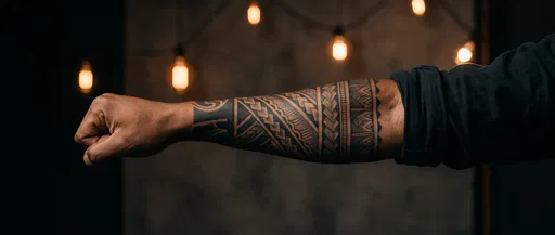 Geometric Tribal Forearm Tattoo in Studio