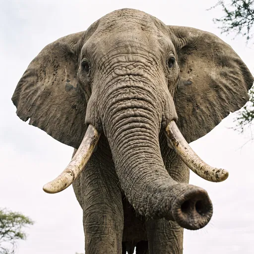 Low Angle African Elephant Reaching Trunk