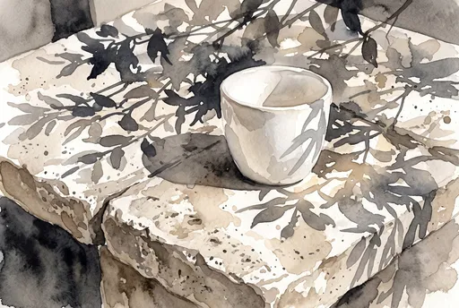 Watercolor Ceramic Cup With Leaf Shadows