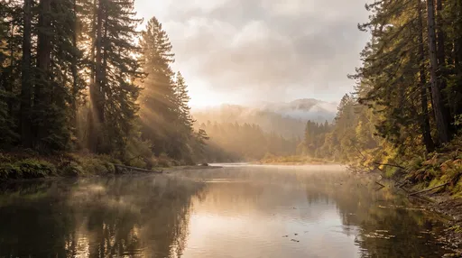 Misty Redwood River Valley at Sunrise