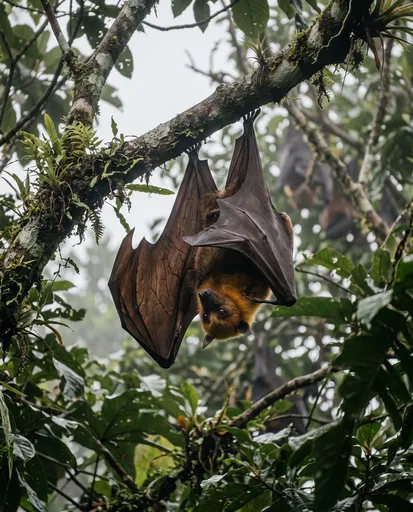 Golden-Crowned Flying Fox Roosting in Tree
