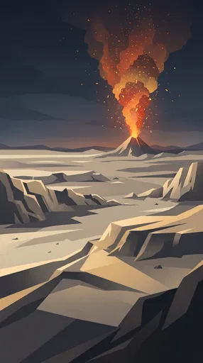 Minimalist Geometric Erupting Volcano Landscape Illustration