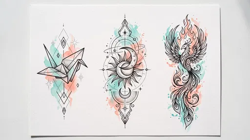 Three Watercolor and Ink Tattoo Flash Designs