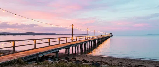 Illuminated Wooden Pier at Pastel Sunset