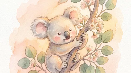 Watercolor Baby Koala on Eucalyptus Branch