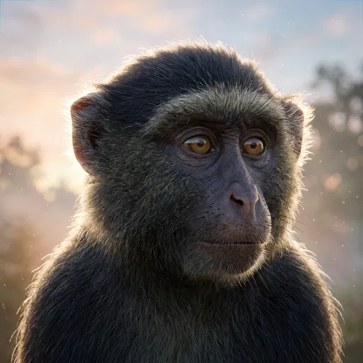 Backlit Portrait of Dark Monkey at Dawn