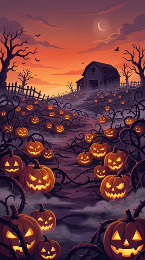Spooky Glowing Pumpkin Patch at Dusk