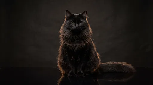 Studio Portrait of Fluffy Black Cat