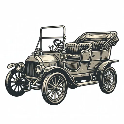 Vintage 1910s Touring Car Linocut Clipart