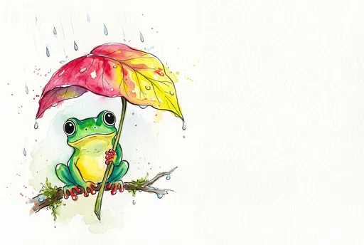 Watercolor Frog With Leaf Umbrella