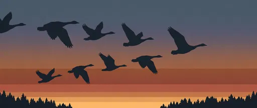 Silhouetted Migrating Geese Over Sunset Sky