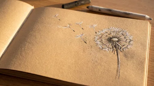Charcoal Dandelion Drawing in Kraft Sketchbook
