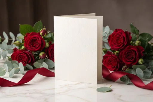 Blank Ivory Card With Red Roses