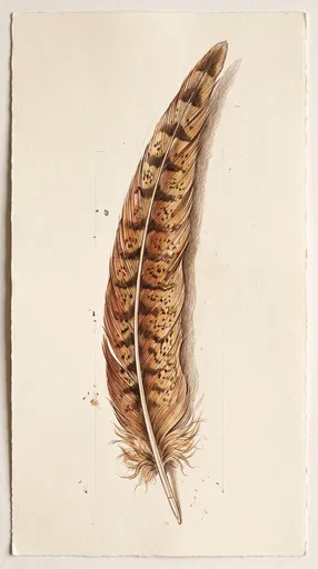 Pheasant Feather Drawing on Cream Paper