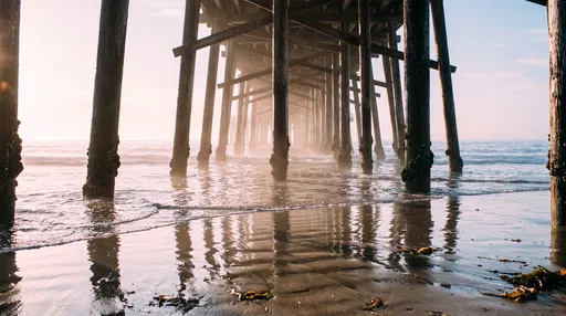 Sunrise Haze Beneath Wooden Coastal Pier