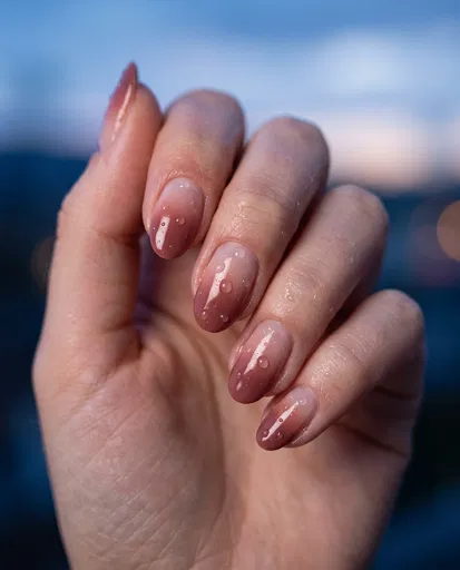 Rosewood Ombre Manicure With Water Droplets