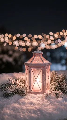 Glowing Pink Lantern in Winter Snow