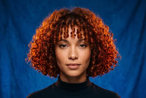 Studio Portrait of Woman With Curly Bob