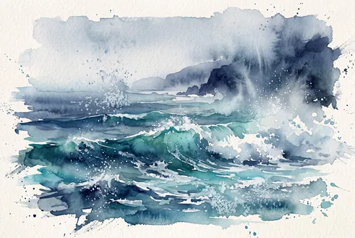 Turquoise and Indigo Watercolor Ocean Waves