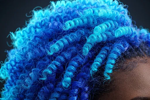 Close-Up of Vibrant Blue Coiled Hair