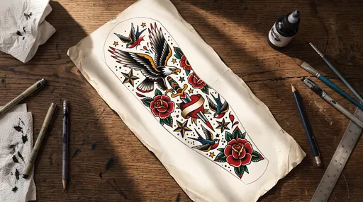 American Traditional Tattoo Flash Sheet on Desk