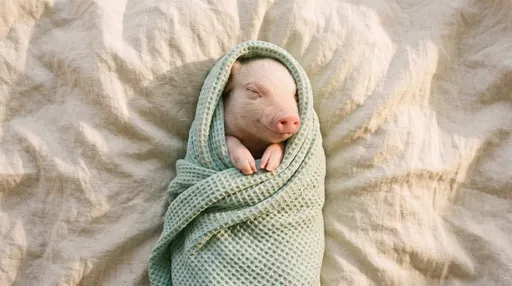 Sleeping Piglet in Mint Swaddle Blanket