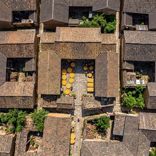 Overhead View of Traditional Chinese Courtyard Village