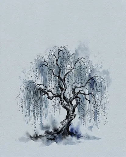Ink and Watercolor Weeping Willow