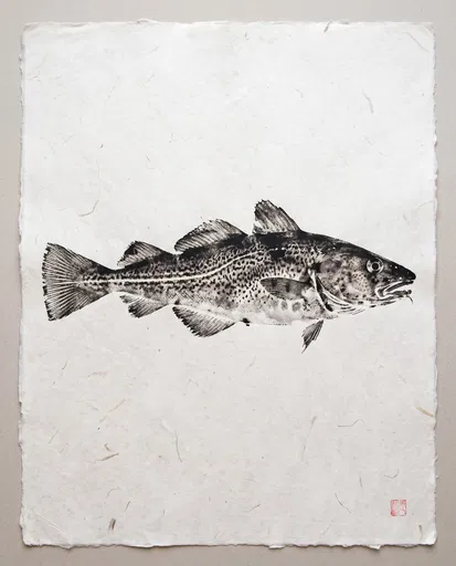 Gyotaku Style Atlantic Cod Fish Print